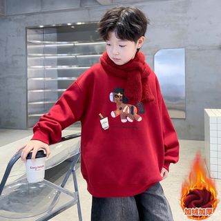 红色圆领卫衣秋冬2026新年马年本命年加绒拜年服