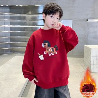 红色圆领卫衣秋冬2026新年马年本命年加绒拜年服