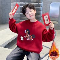 红色圆领卫衣秋冬2026新年马年本命年加绒拜年服