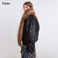 fano studios范洛Fano 45%绵羊毛填充游牧风腰果花拼接冬季抗寒环保皮草围巾 棕色 无规格