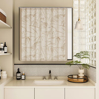 自赏新中式镜子遮挡帘梳妆台布帘衣柜鞋柜遮丑帘子卫生间防水防尘门帘 尘烟淡茶绒布帘 