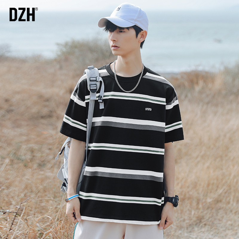  DZH 纯棉 男士T恤  黑白色 XL