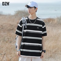 DZH 纯棉 男士T恤 黑白色 XL