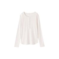 無印良品 MUJI女式 莱赛尔混 罗纹编织 亨利领长袖T恤26年春季女装BB2VKA6S 米白色