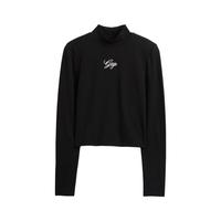 盖璞Gap女装2025冬季花体logo印花高领长袖T恤休闲上衣美版 黑色 S 美码  M亚洲码165/88A