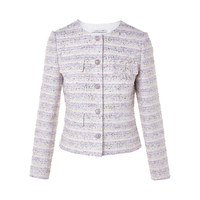 LIME FLARE朗姿/LIME莱茵小香风粗花呢圆领套装外套半裙扣饰26年春 上衣粉紫色 L