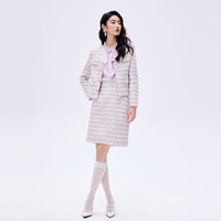 LIME FLARE朗姿/LIME莱茵小香风粗花呢圆领套装外套半裙扣饰26年春 上衣粉紫色 XL