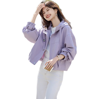 尚静连帽短款风衣外套女2026春小个子宽松休闲百搭通勤短外套上衣 紫色 XL