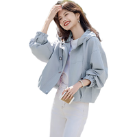 尚静连帽短款风衣外套女2026春小个子宽松休闲百搭通勤短外套上衣 蓝色 XL