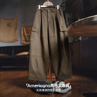 马登 MADEN美式复古解构工装裤多口袋宽松阔腿裤春秋女士休闲裤弯刀长裤子女 灰咖 L