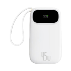 倍思 Q电3 移动电源 10000mAh 自带线 快充 可上飞机 皓月白