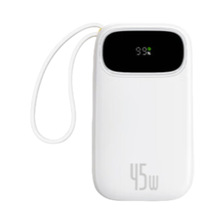倍思 Q电3 移动电源 10000mAh 自带线 快充 可上飞机 皓月白