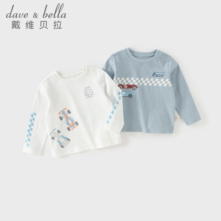 戴维贝拉（DAVE＆BELLA）儿童长袖t恤2026春装纯棉男童打底衫男宝宝上衣小童套头衫 烟蓝色 90 cm（身高80-90cm）