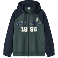 森马（Semir）外套女连帽插肩袖宽松上衣女士秋季潮流刺绣撞色夹克美式复古 绿蓝色调00448 L