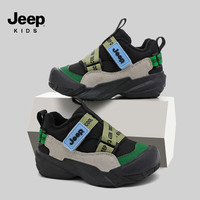 JEEP2025秋冬加绒二棉轻便软底跑步登山鞋男童女童 黑绿 38