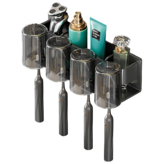 佳帮手 牙刷架免打孔漱口杯卫生间壁挂刷牙杯置物架 四卡带杯 太空铝牙刷架