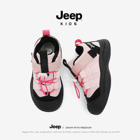 JEEP女童运动鞋一脚蹬加绒二棉鞋冬季2025防滑儿童鞋子老爹鞋 黑粉 37