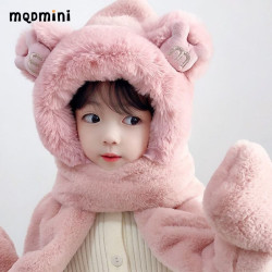 MQDMINI 帽子围巾手套口罩一体 加厚毛绒帽保暖三件套