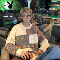 花花公子（PLAYBOY）毛衣男费尔岛圣诞男日系复古慵懒感加厚古着潮牌内搭冬季针织衫 866毛衣 杏色 XL