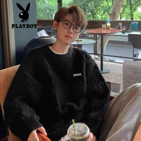 花花公子（PLAYBOY）毛衣男费尔岛圣诞男日系复古慵懒感加厚古着潮牌内搭冬季针织衫 843毛衣 黑色 3XL