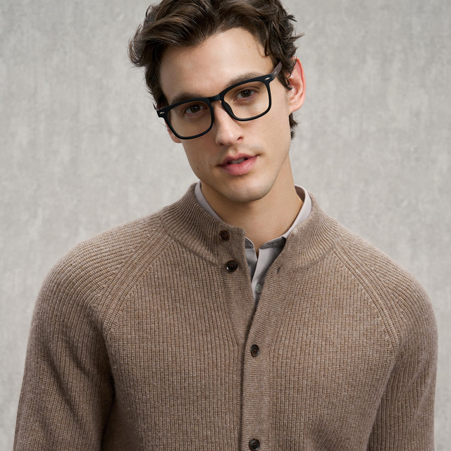 EMZ 鄂尔多斯 羊毛羊绒秋冬新款抑菌老钱风高级针织夹克外套