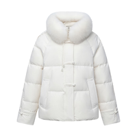 雪中飞羽绒服女短款时尚百搭狐狸毛领保暖外套 粉色