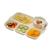 佩尔森陶瓷分格餐盘大人家用减脂月子餐分隔食堂儿童早餐分餐盘餐具 【奶油色】五格分餐盘-升级款