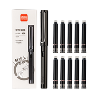 得力 EF明尖钢笔套装学生文具 速干不易脏手正姿练字珠光黑(1笔10黑色墨囊) S5-T EF尖(约0.38mm)