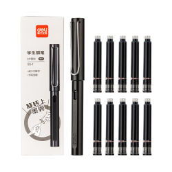 得力 EF明尖钢笔套装学生文具 速干不易脏手正姿练字珠光黑(1笔10黑色墨囊) S5-T EF尖(约0.38mm)
