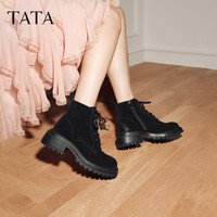 他她(TATA)靴子2025秋款百搭短筒靴子时尚工装靴女马丁靴CF601DD5 黑色 3