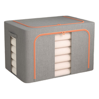 邦尼美家加厚衣服收纳箱被子衣物柜子储物箱可折叠大号布艺整理箱 深灰色-单窗（加厚阳离子） 66L（50*40*33）加粗钢架