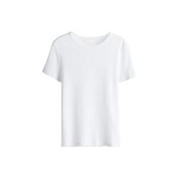 H&M 女装T恤2025年春季宽松简约舒适休闲棉质汗布罗纹T恤1260556 白色 L 170/104