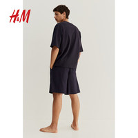 H&M男士套装2025年秋季T恤和短裤睡衣套装1267715 海军蓝 M 175/100