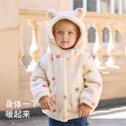 戴维贝拉 儿童连帽外套冬装毛绒女童棉服新款小童上衣女宝宝棉衣童装 彩色圆点