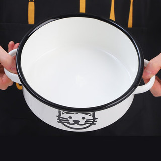 欧丽家珐琅搪瓷餐具双耳搪瓷碗 儿童搪瓷碗 甜品沙拉碗杯盘 儿童餐具 16cm双耳碗【猫头】