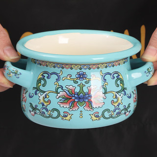 欧丽家珐琅搪瓷餐具双耳搪瓷碗 儿童搪瓷碗 甜品沙拉碗杯盘 儿童餐具 10cm双耳翻边【绿缠枝】