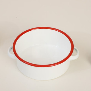 欧丽家珐琅搪瓷餐具双耳搪瓷碗 儿童搪瓷碗 甜品沙拉碗杯盘 儿童餐具  素红边【12cm-420ml】