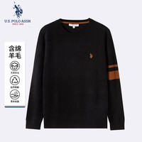 美国马球协会 U.S. POLO ASSN.保罗针织衫男商务休闲撞色潮流保暖毛衣套头上衣 黑色 XXL 