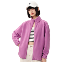 雪中飞 SNOWFLYING款时尚简约立领摇粒绒外套春秋季抓绒保暖纯色百搭男女款上衣 粉紫色 160/84A