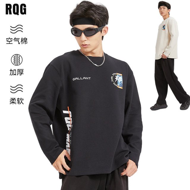 R.Q.G t恤男长袖春秋季大码重磅宽松加厚运动美式潮牌上衣男士卫衣