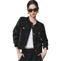 太平鸟女装短外套丝绒肌理小香风女春装短款小个子夹克 黑色 S