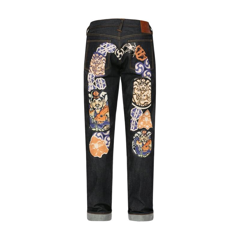 EVISU 家花大M印花怀旧锥形牛仔裤