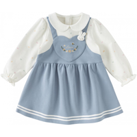 戴维贝拉（DAVE＆BELLA）女童假两件连衣裙2026春装女宝宝裙子洋气儿童公主裙童裙 灰蓝色 90 cm（身高80-90cm）