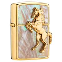ZIPPO/之宝 贝壳镶嵌贴章 zippo打火机 红贝壳骏马 香槟金骏马