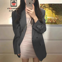 爱普 oversize灰色西装外套女高级感2025春秋新款宽松休闲韩版廓形西服 深灰色 M