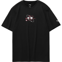 李宁 LI-NING短袖T恤男子春夏款宽松休闲棉质柔软亲肤圆领运动上衣AHST735 黑色(735)-1 XL