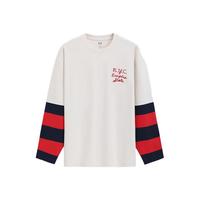 Gap男女装2025春季刺绣logo假两件长袖T恤学院风上衣723825 灰白色 2XL (185/104A)亚洲尺码