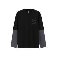 Gap男女装2025春季刺绣logo假两件长袖T恤学院风上衣723825 黑色 2XL (185/104A)亚洲尺码