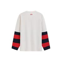 Gap男女装2025春季刺绣logo假两件长袖T恤学院风上衣723825 灰白色 XL (180/100A)亚洲尺码