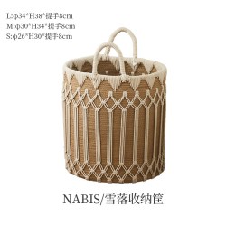 蜡笔派 雪落收纳筐 手工编织脏衣篓 小号 直径26高30提手8cm 棉绳材质 高级感